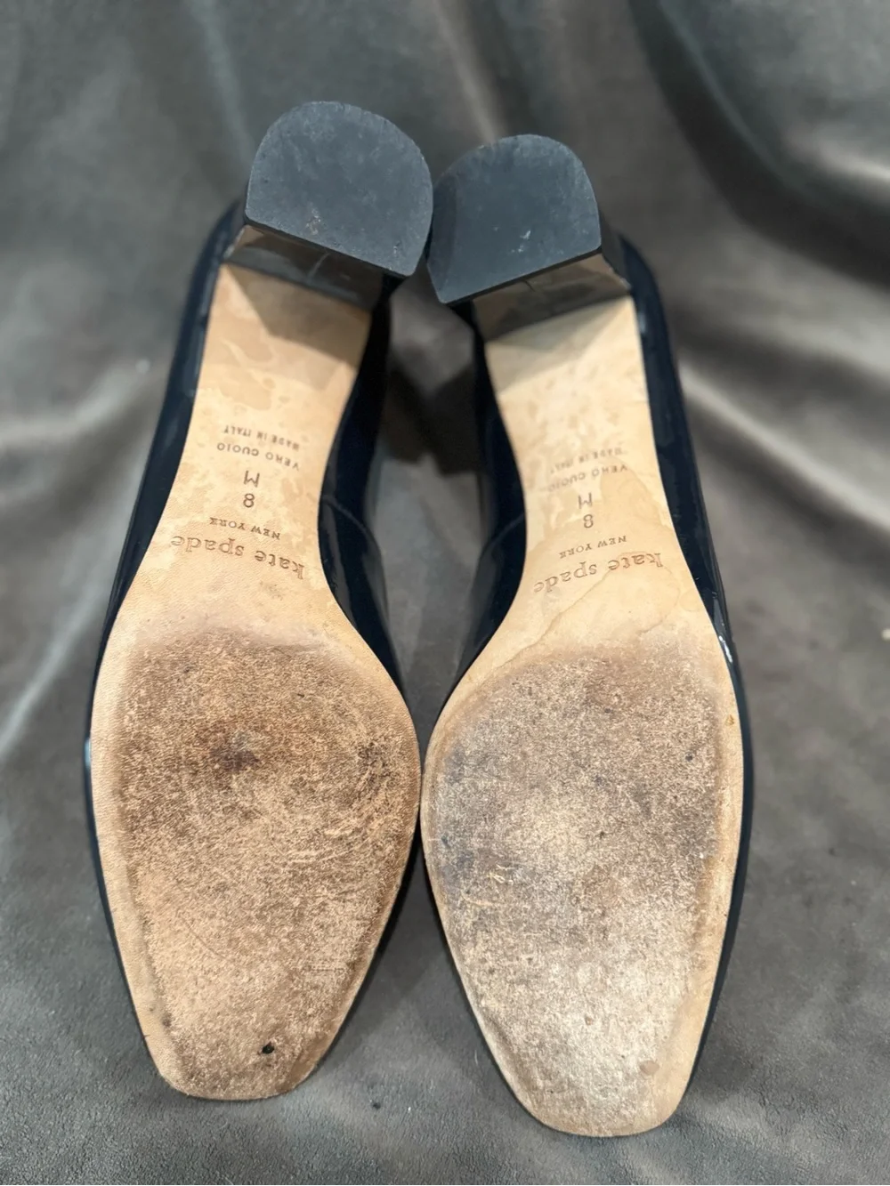 Kate Spade Classic Navy Blue Patent Low Block Heel Pumps - Women's